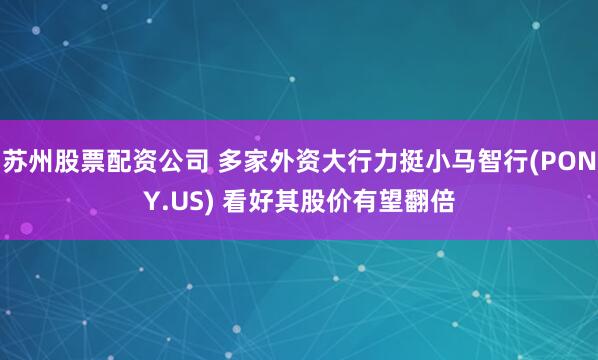 苏州股票配资公司 多家外资大行力挺小马智行(PONY.US) 看好其股价有望翻倍